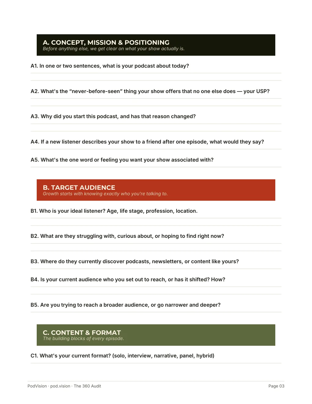 A page from the PodVision 360 Audit